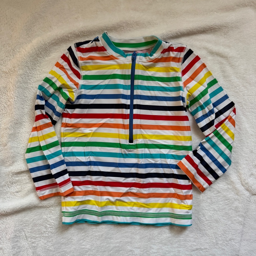 Primary Rainbow Striped Rash Guard Swim Top